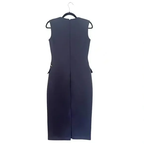 Brandon Maxwell Zip Pocket Midi Sheath Neoprene Dress in Black Size 4 - Picture 7 of 10